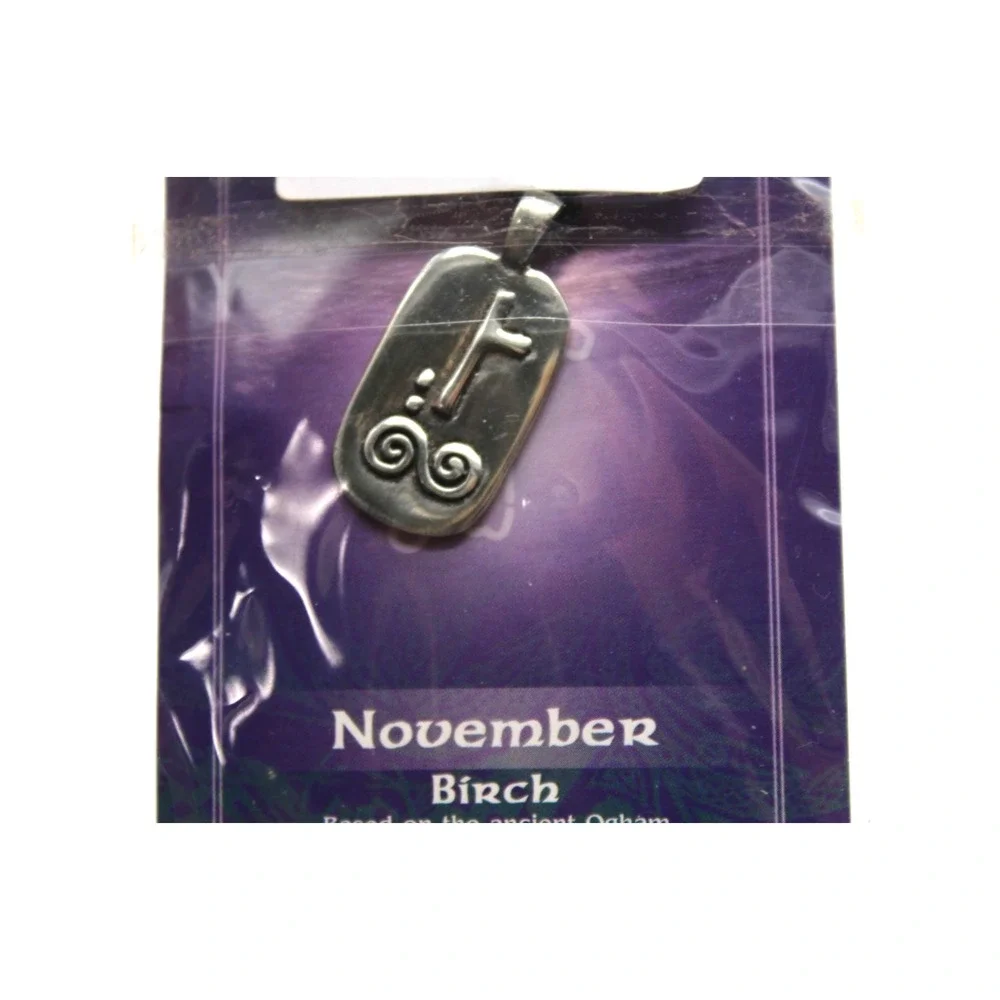 NOVEMBER Irish Pewter Celtic Astrology‎ Pendant Corded Necklace Birch Symbol NEW